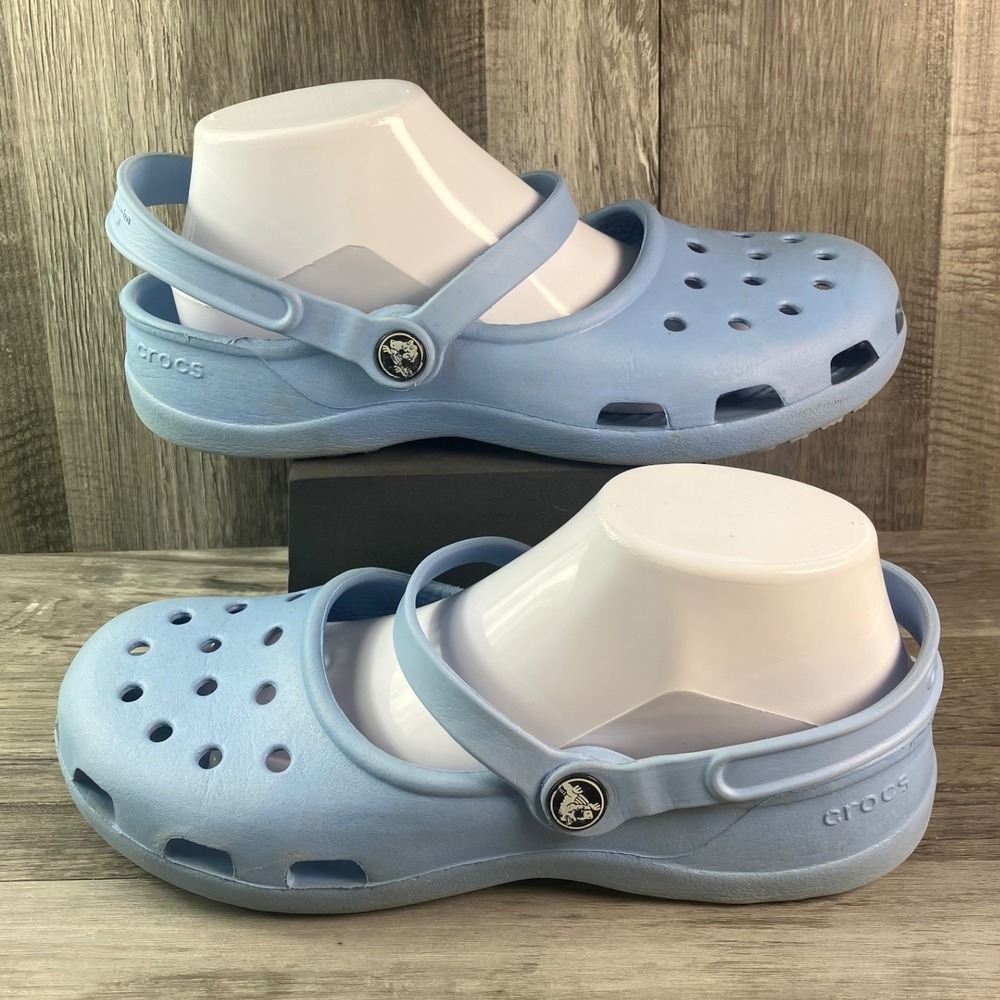 Crocs Mary Jane Clogs Womens 9 Light Baby Blue Pastel Comfort Slip On Shoes